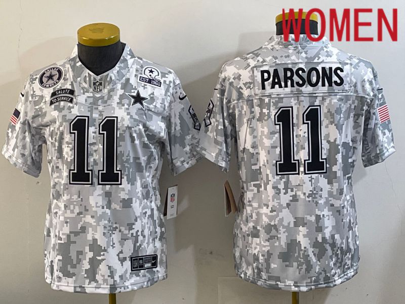 Women Dallas Cowboys 11 Parsons Nike Arctic Camo 2024 Salute to Service Limited NFL Jersey style 4